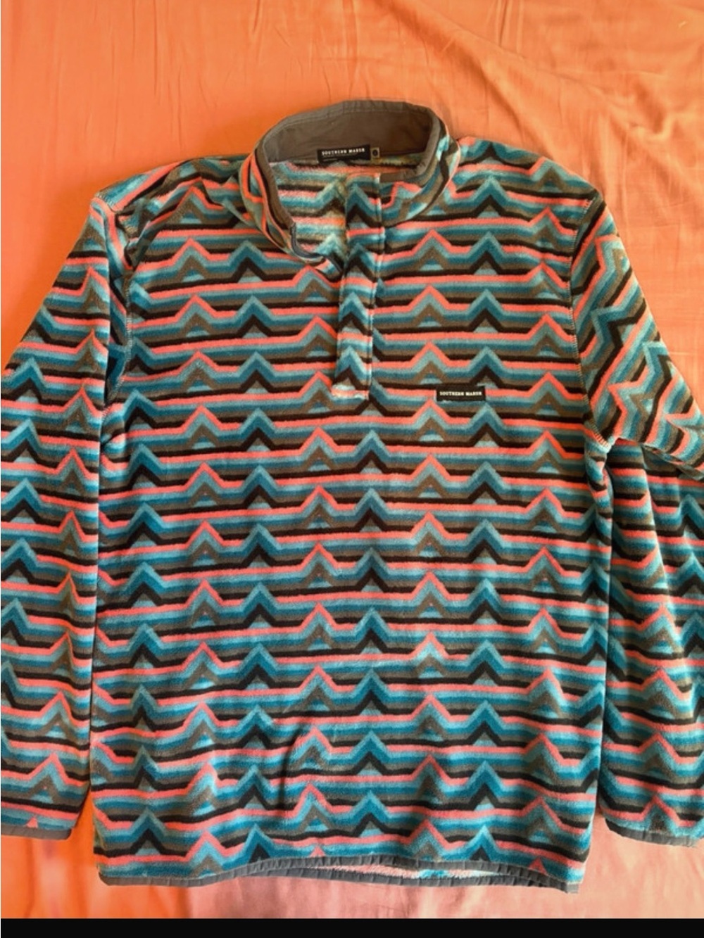 Southern Marsh Teal & Coral Geometric Fleece Pullover